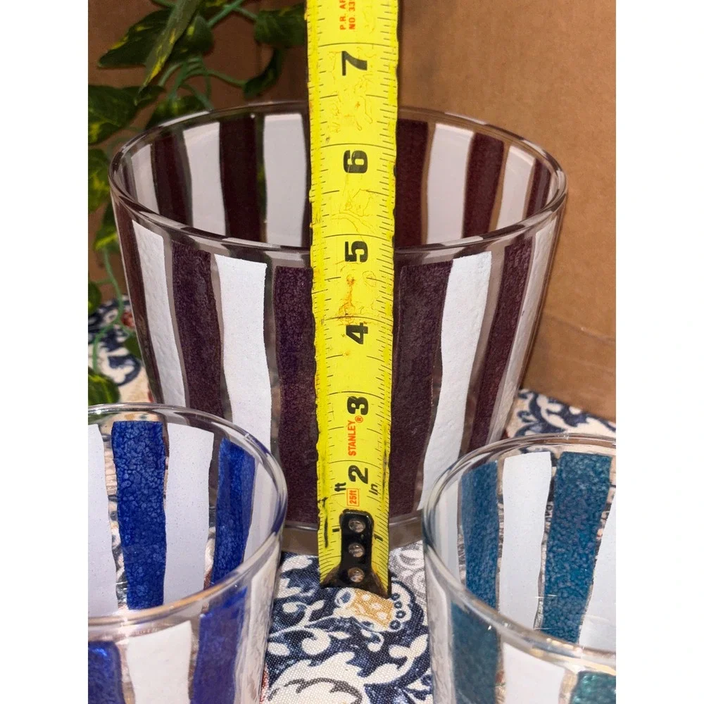 Vintage Libbey Cocktail BARWARE Set Wavy Stripe Retro MCM 5 Pc Ice Bucket Glasse